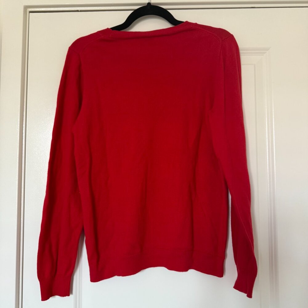 J Crew Teddie Sweater Medium Dalmatian Dog Print Red Classic Novelty Print - Picture 3 of 15